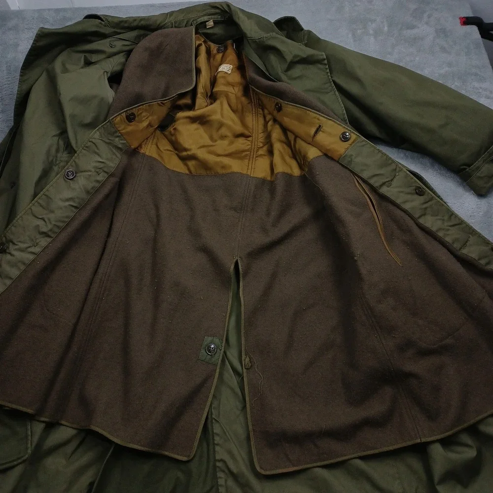 Vintage US Military Overcoat Mens Medium Green Wool Liner 1950s Belted OG 107